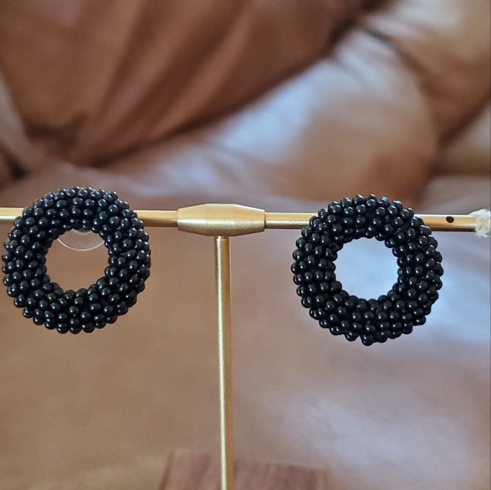 Black Round Post Earrings